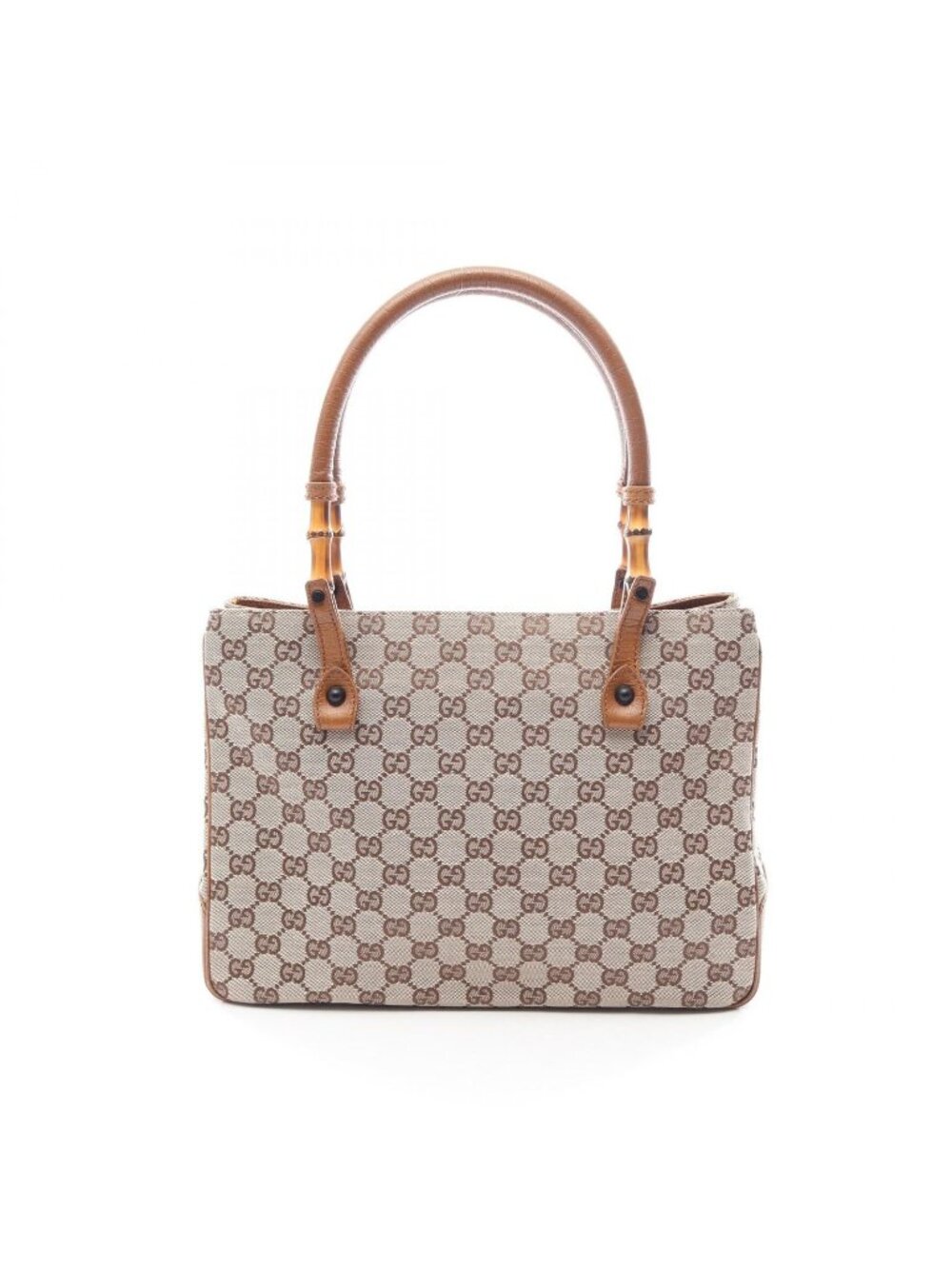 Gucci Tote Bag Bamboo GG Canvas Beige Brown Camel